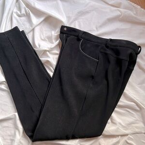 BAD  dress pant leather trim on pockets. Black narrow  ribbing polyester sz S